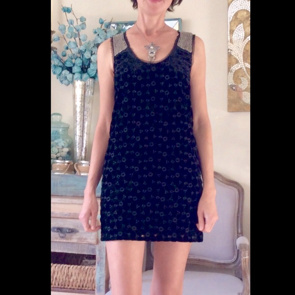 dress Danced to Pieces Black Velvet beading mini